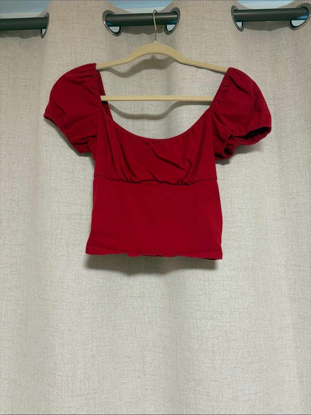 Hollister Red Puff Sleeve Scoop Crop Top